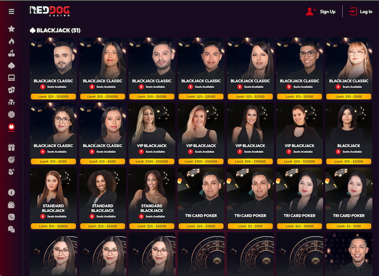 The Red Dog live blackjack MT online casino selection 