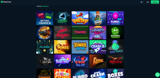 A view of the casino games at BetPanda Casino