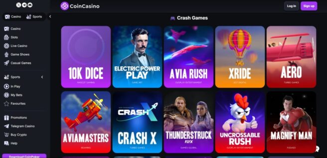 A preview of the crash games at CoinCasino