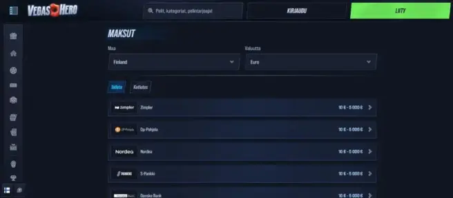vegashero casino maksut