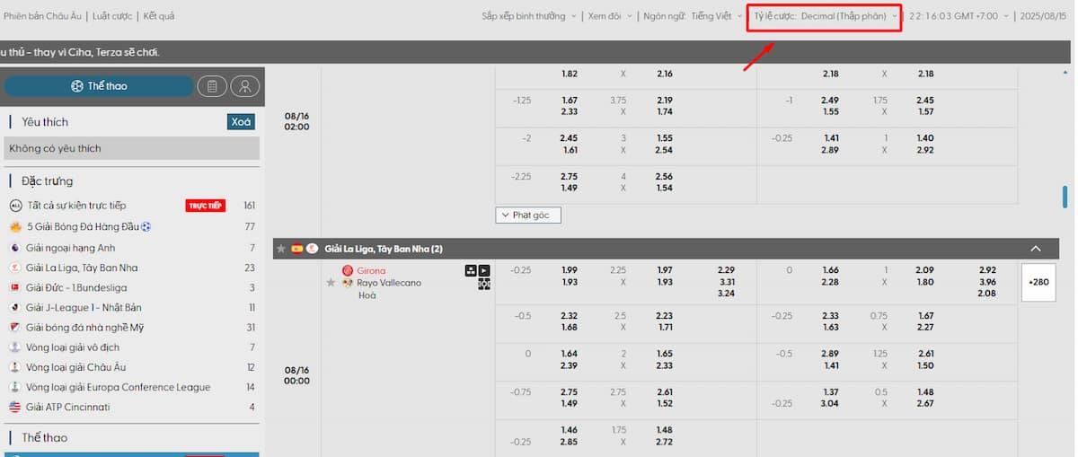 European Betting Odds đã có trên bảng kèo thể thao của các nhà cái