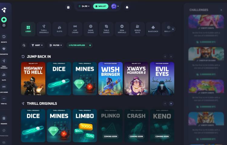 Thrill No KYC crypto casino