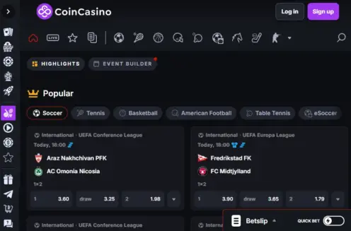 coincasino vedonlyöntikohteet