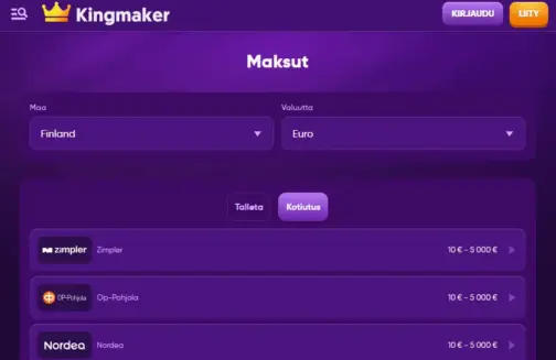 kingmaker nopeat kotiutukset
