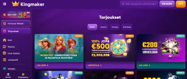 kingmaker tarjoukset ja bonukset