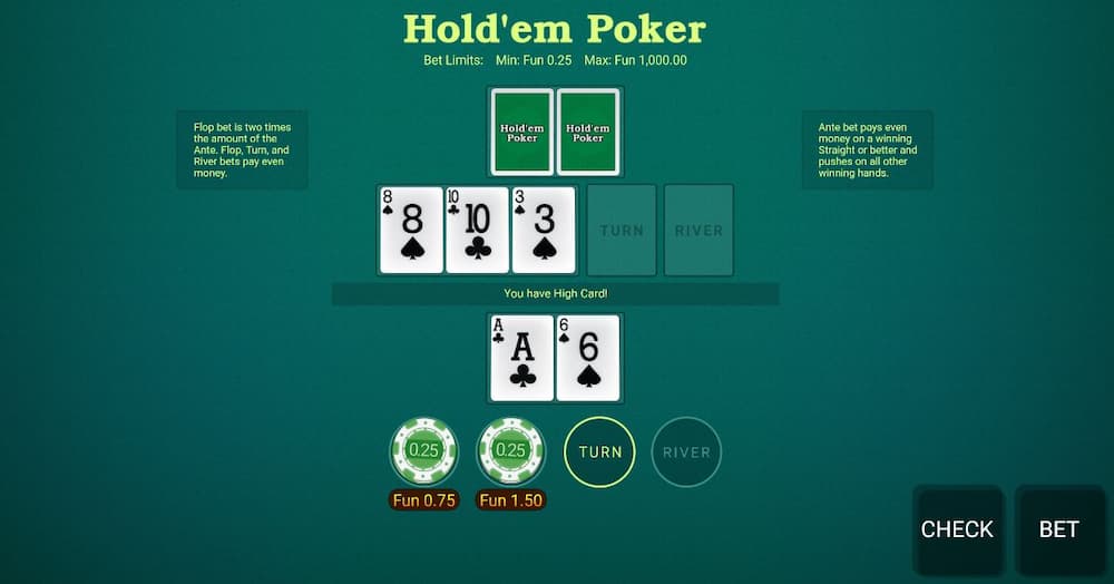 Đặt cược và trải nghiệm Texas Holdem