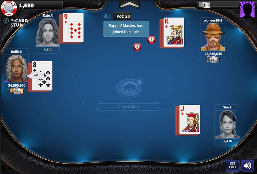 Trải nghiệm game bài Seven Card Stud