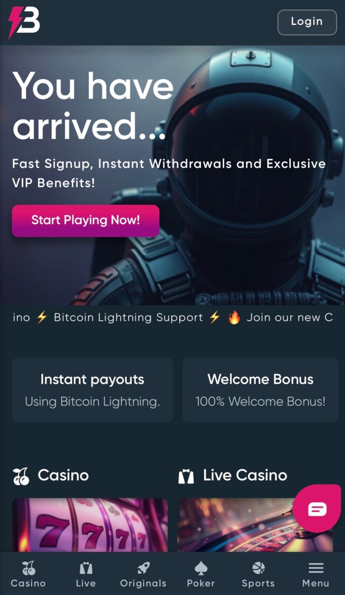 BetPlay.io crypto casino homepage featuring casino, sportsbook, poker, and provably fair games