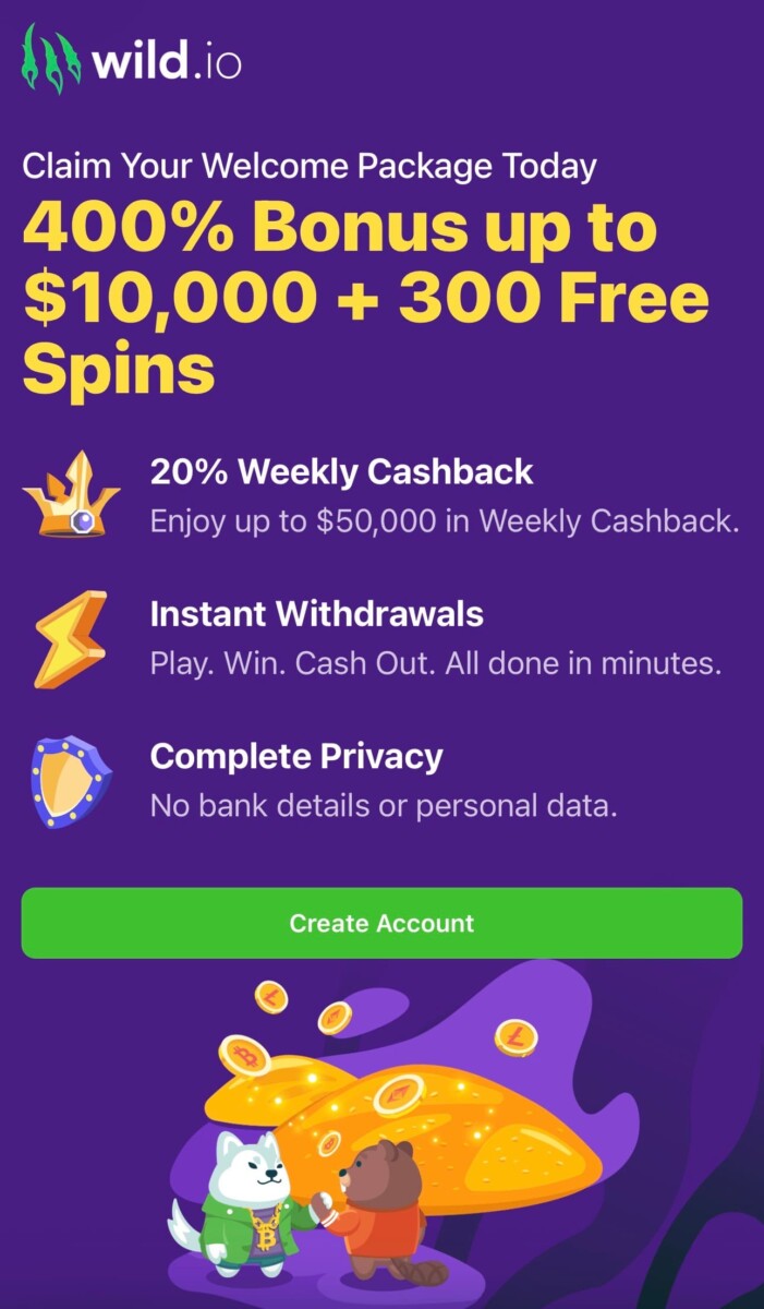 wild io no kyc casino site welcome bonus and sign up