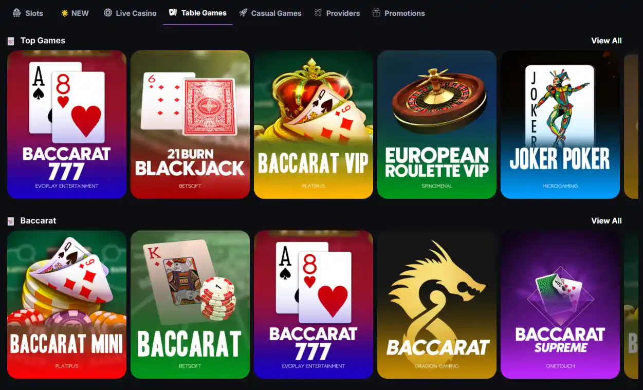 CoinCasino Table Games and Video Poker