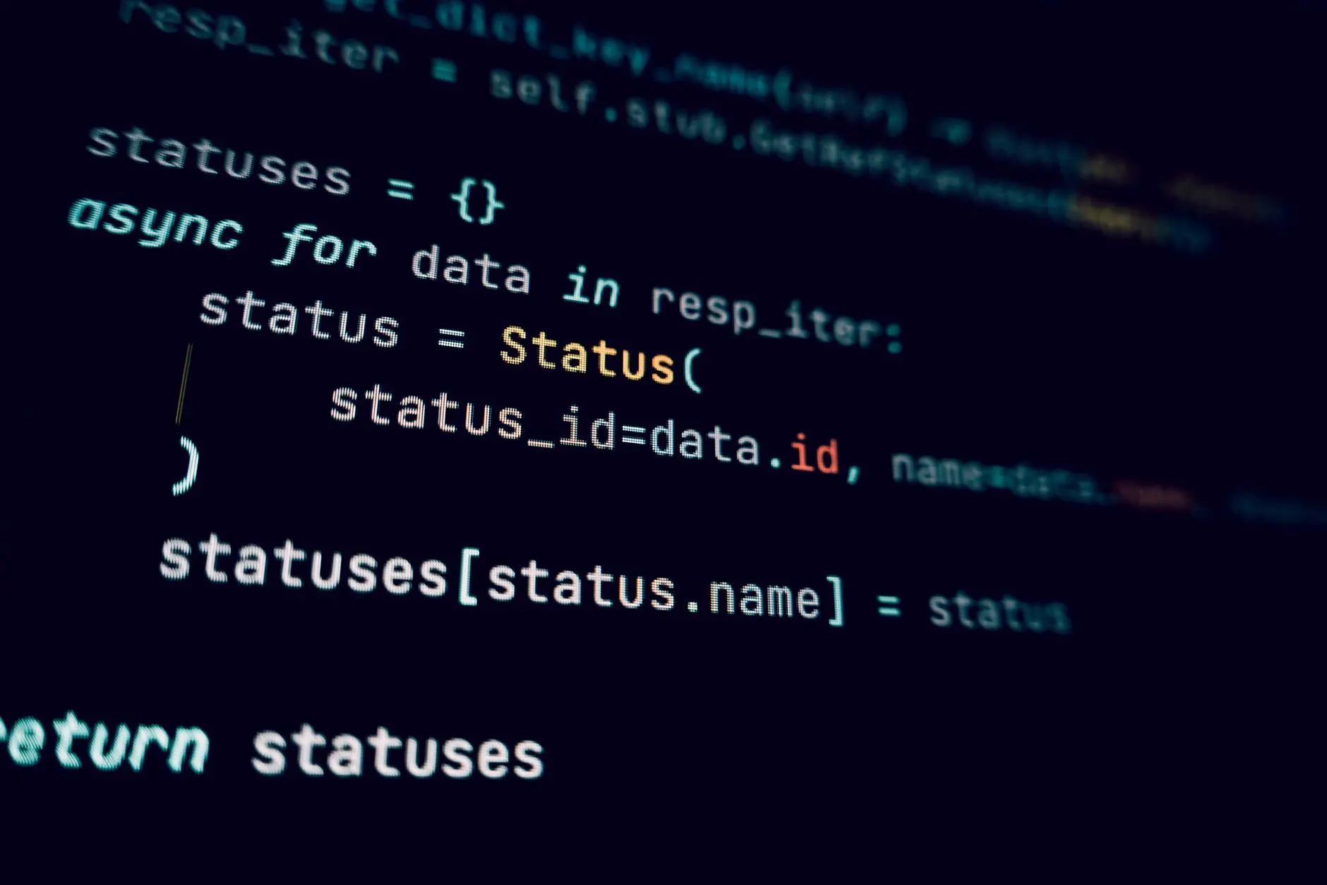Close-up of a code snippet showing an async function for API data retrieval.