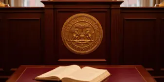 Kentucky state courtroom with judge's bench and legal documents representing gambling litigation