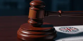 Regulatory gavel and official UK government document representing gambling commission enforcement action