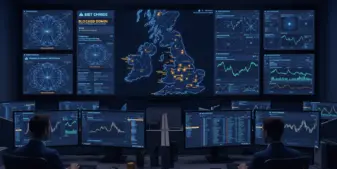 UK enforcement control room monitoring illegal gambling operations with digital tracking displays