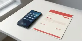 Smartphone with notification alerts next to regulatory warning document on desk