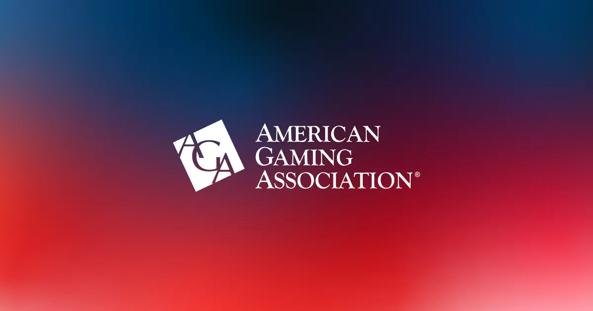 White American Gaming Association logo with AGA monogram on a red and blue gradient background