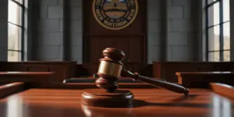 Courtroom gavel on judge's bench with Nevada state seal, symbolizing legal enforcement proceedings