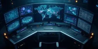 Sports betting integrity monitoring center with data displays and global alert visualization