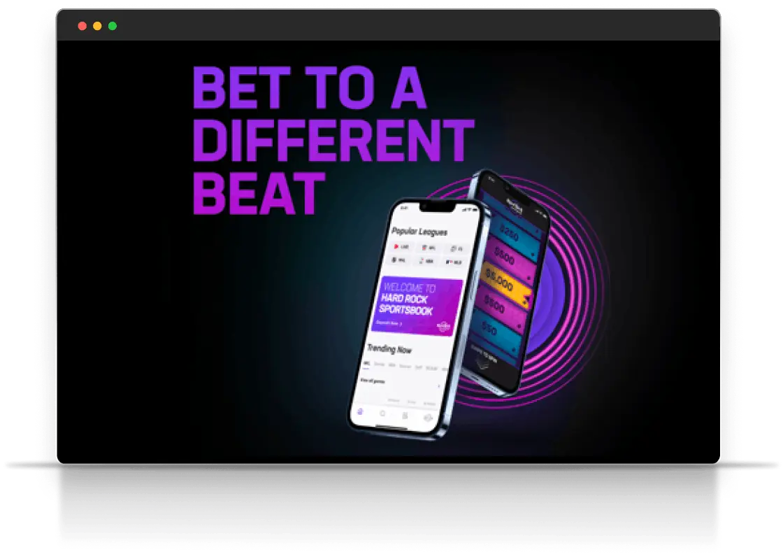 Hard Rock Digital app interface displayed on smartphones with betting features