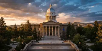 Nevada State Capitol building at sunset representing gaming regulatory oversight