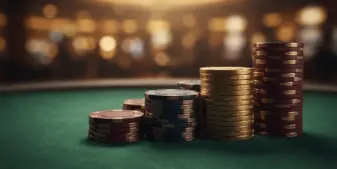 Stacked casino chips in ascending heights symbolizing Rank Group's revenue growth and rising profits