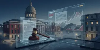Baltimore courthouse and abstract sports prediction market contracts representing a legal challenge