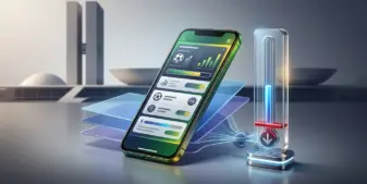Smartphone betting interface beside a financial limit gauge and Brasília Congress silhouette