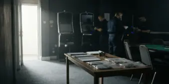 Unlicensed gambling venue with poker tables and evidence seized during an enforcement raid