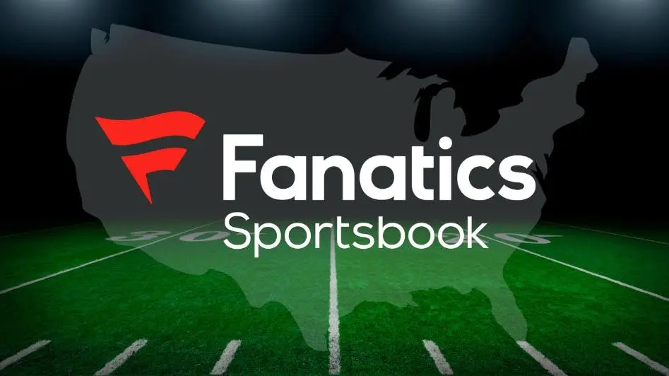 Fanatics Sportsbook logo overlaid on a US map and a green American football field