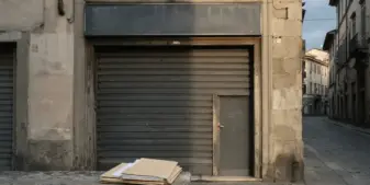 Empty Italian betting venue with closed shutters symbolizing stalled retail gambling reform and concession uncertainty