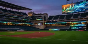 Empty MLB stadium illuminated for a prediction-market partnership and baseball sponsorship story