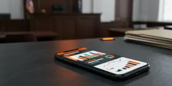 Smartphone prediction-market interface beside legal documents representing Nevada oversight of Kalshi