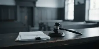 Courtroom gavel and legal papers symbolizing New York's dispute with Kalshi over prediction-market regulation