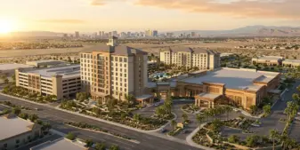 Proposed hotel-casino resort with two hotel towers and parking garage in Enterprise, Nevada