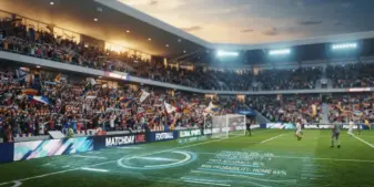 LIGA MX stadium with digital data visualization overlay representing prediction market technology and sports analytics