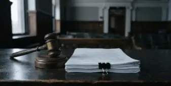 Courtroom gavel and legal documents representing Michigan enforcement against prediction market sports contracts