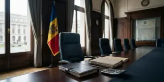 Empty regulator office chair and audit materials symbolizing scrutiny of Romania’s gambling authority