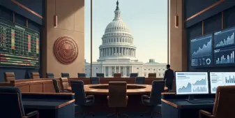 Editorial scene showing the Capitol and the conflict between tribal gaming sovereignty and prediction-market regulation
