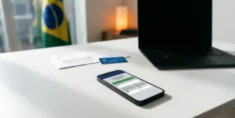 Smartphone and bank card symbolize customer withdrawals after Brazil’s betting ban