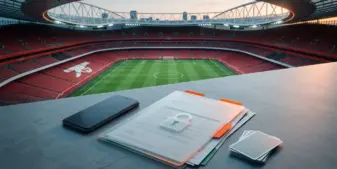 Football stadium and secured financial documents representing the Premier League Sorare funds investigation