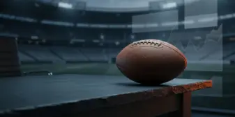 American football beside a regulated prediction market display in a stadium setting