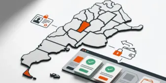 Editorial illustration of fragmented Argentine gambling oversight and online betting sites undergoing security checks