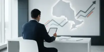Anonymous official reviewing Ontario iGaming policy documents at a government desk