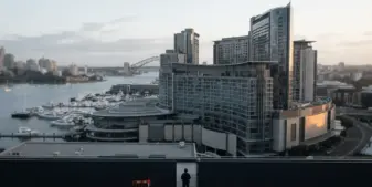 The Star Sydney casino complex under a subdued atmosphere of regulatory oversight on the harbour waterfront