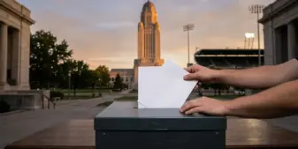 Nebraska Capitol and blank ballots representing the vote on online sports betting measures